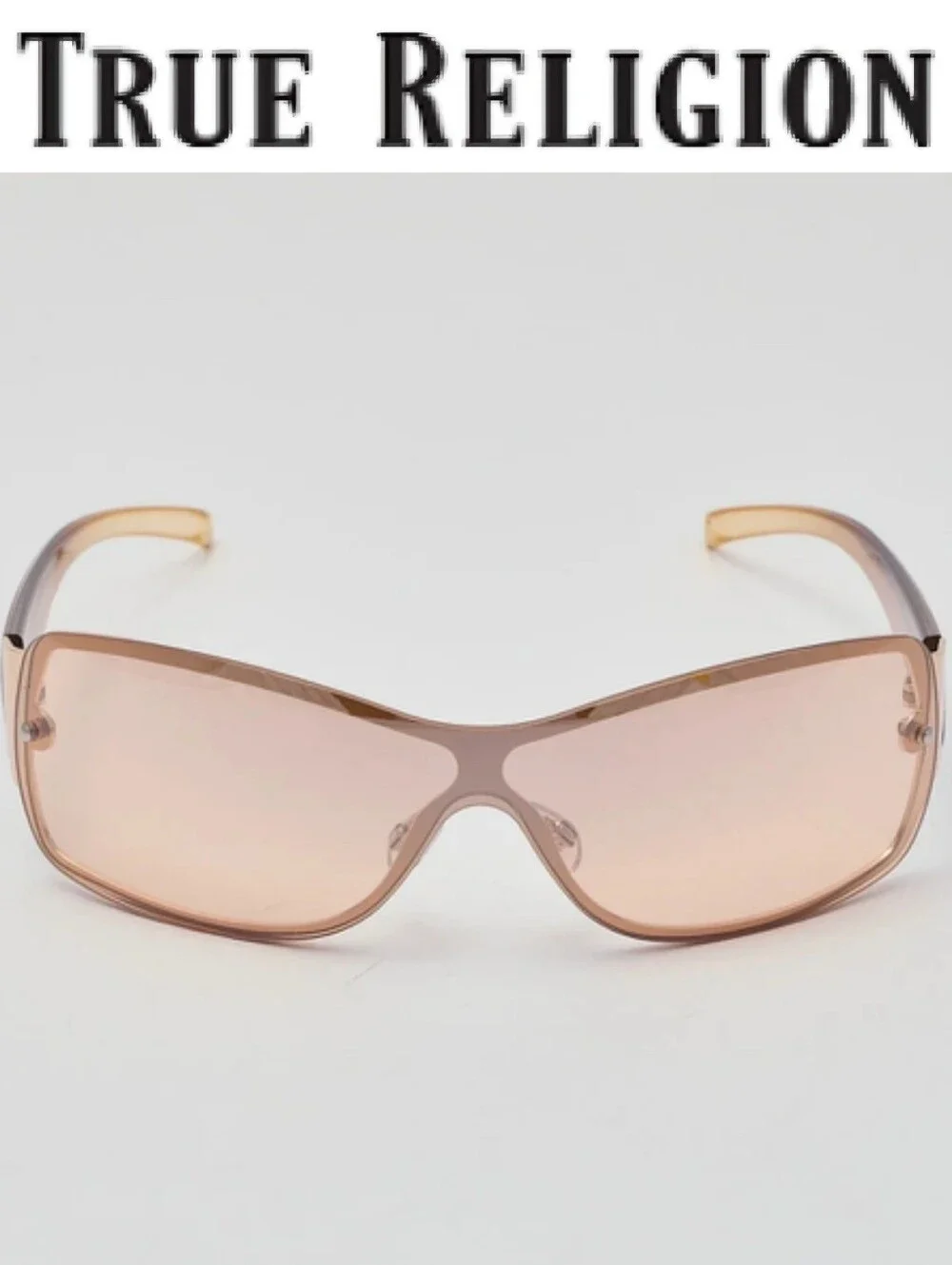True Religion Rimless Wraparound Sunglasses- Pink Acetate